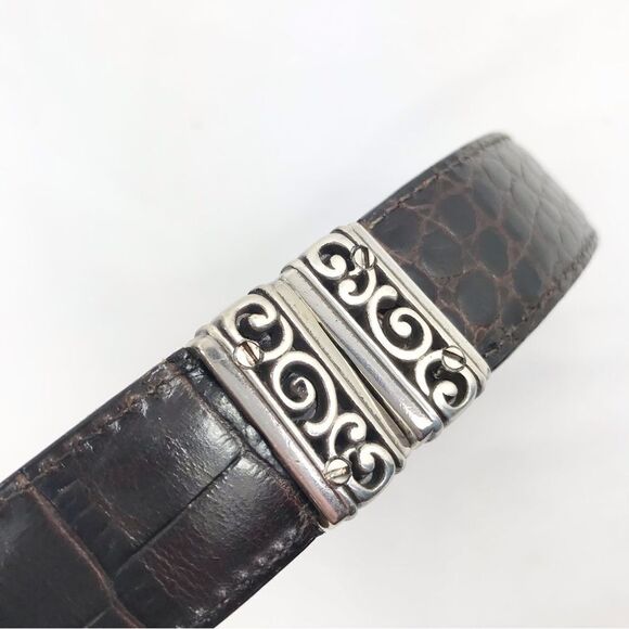 Brighton Black Brown Reptile Embossed Silver Scroll Hardware Reversible Belt - Picture 6 of 16